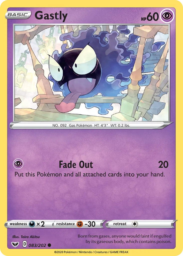 2020 Sword & Shield Gastly Common #083/202 Common card image