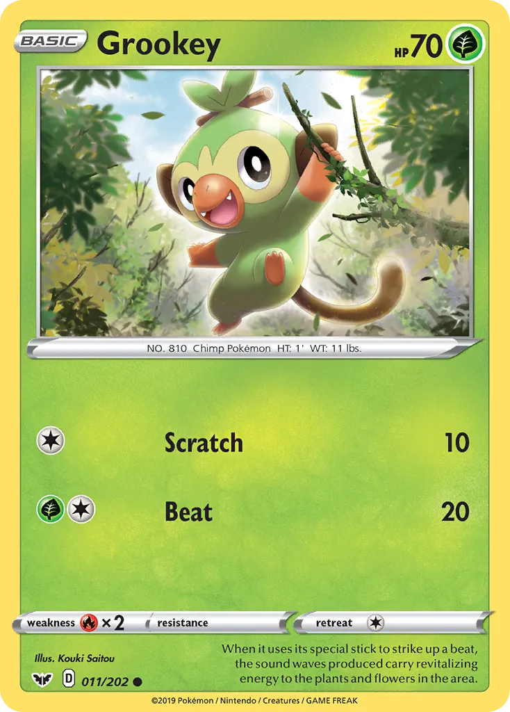 2020 Sword & Shield Grookey #011/202 Common card image