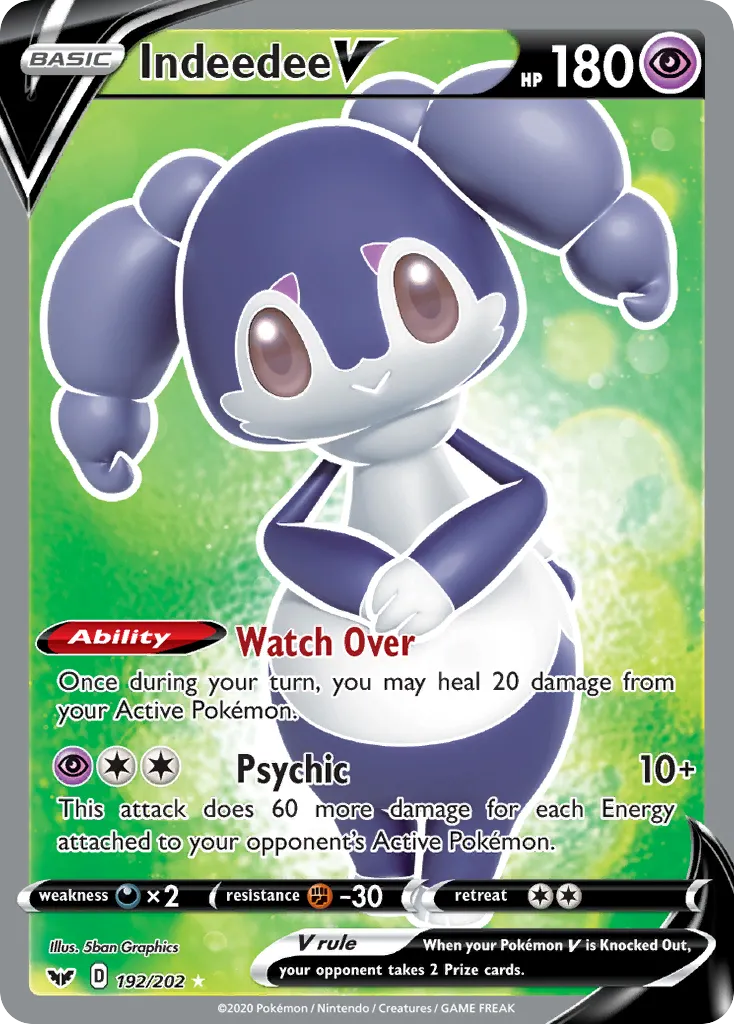 2020 Sword & Shield Indeedee V #192/202 Rare Ultra card image