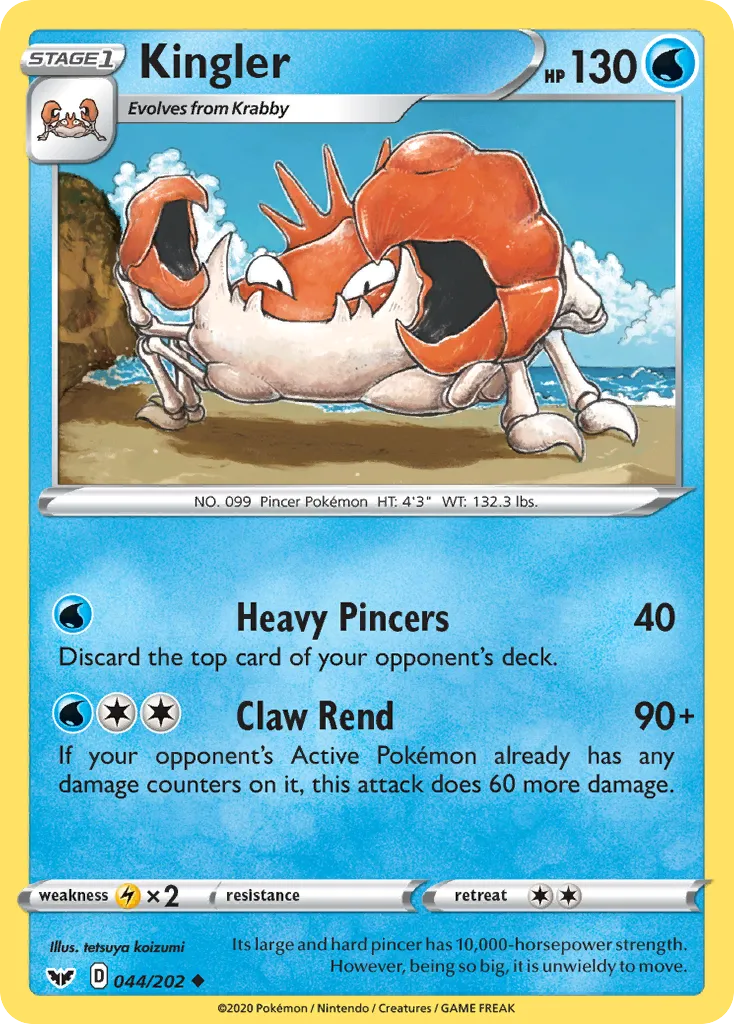 2020 Sword & Shield Kingler Uncommon #044/202 Uncommon card image