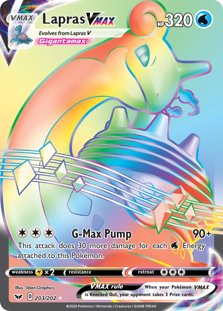 2020 Sword & Shield Lapras VMAX #203/202 Rare Rainbow card image