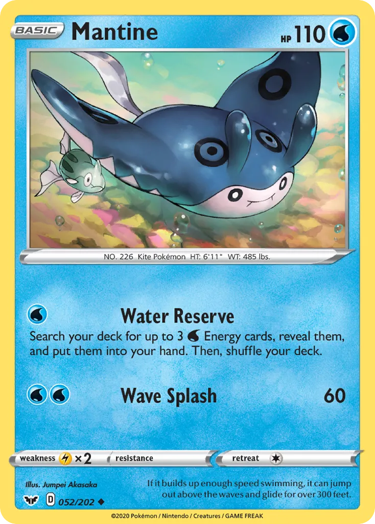 2020 Sword & Shield Mantine Uncommon #052/202 Uncommon card image
