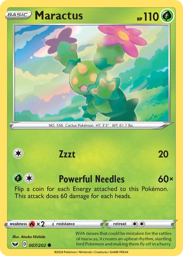 2020 Sword & Shield Maractus Common #007/202 Common card image