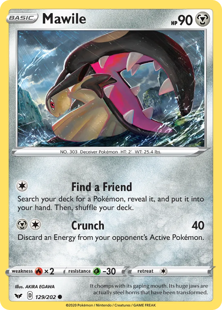 2020 Sword & Shield Mawile Common #129/202 Common card image