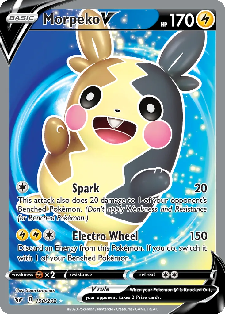 2020 Sword & Shield Morpeko V #190/202 Rare Ultra card image