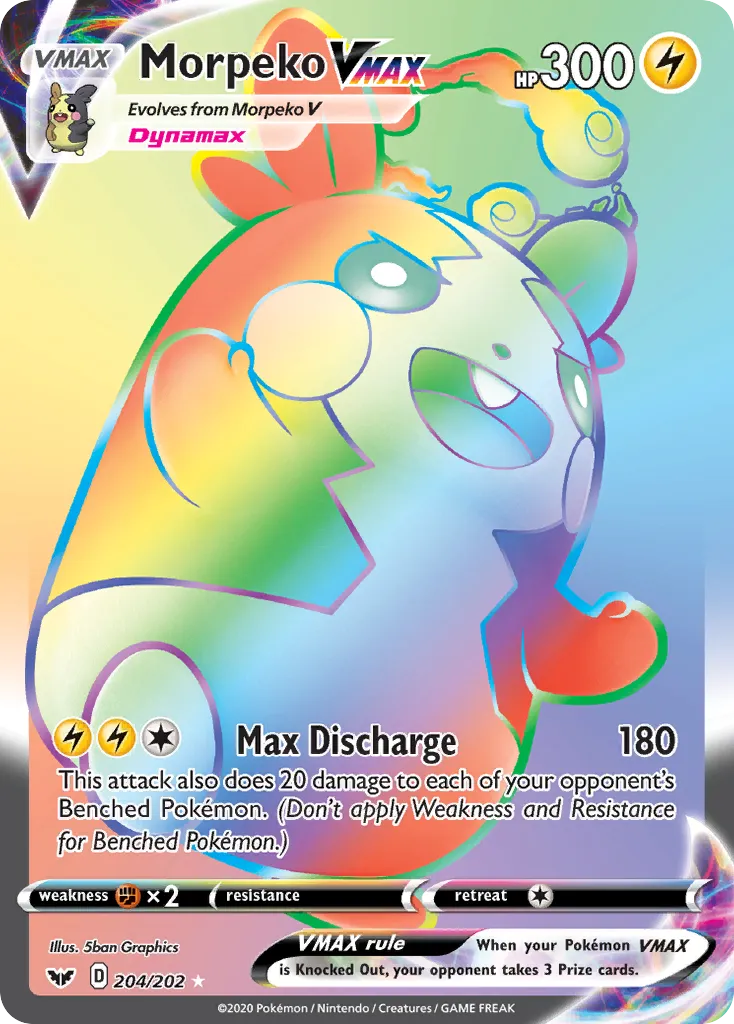 2020 Sword & Shield Morpeko VMAX #204/202 Rare Rainbow card image