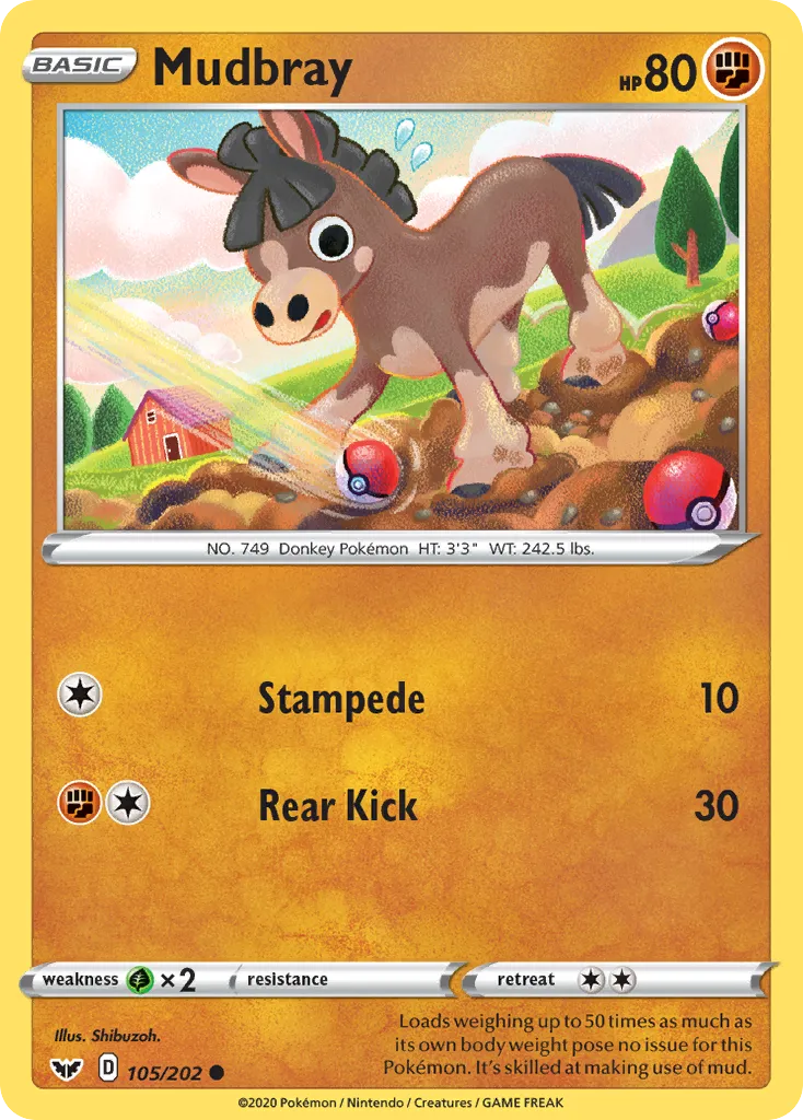 2020 Sword & Shield Mudbray Common #105/202 Common card image
