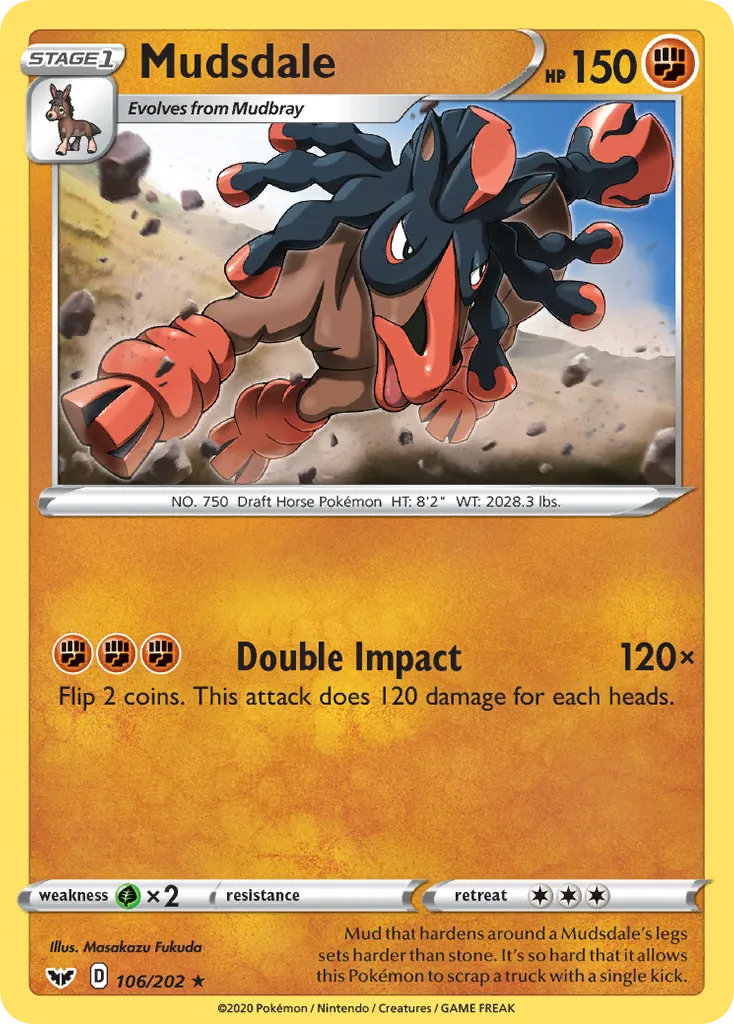 2020 Sword & Shield Mudsdale Rare #106/202 Rare card image