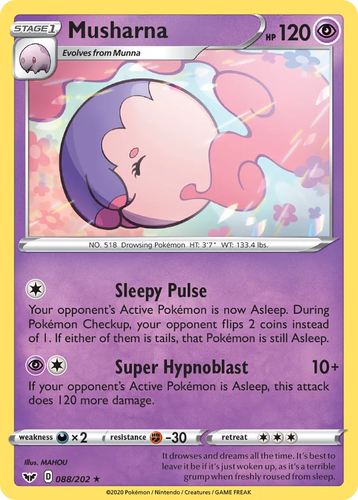 2020 Sword & Shield Musharna Rare #088/202 Rare card image