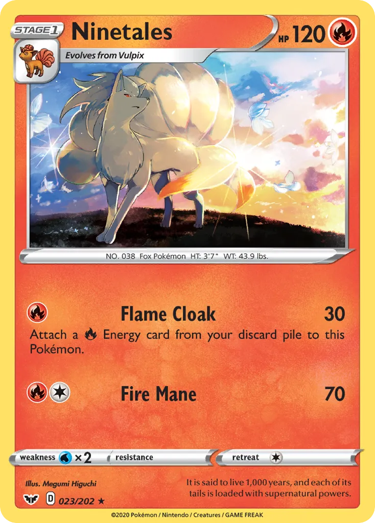 2020 Sword & Shield Ninetales Rare #023/202 Rare card image