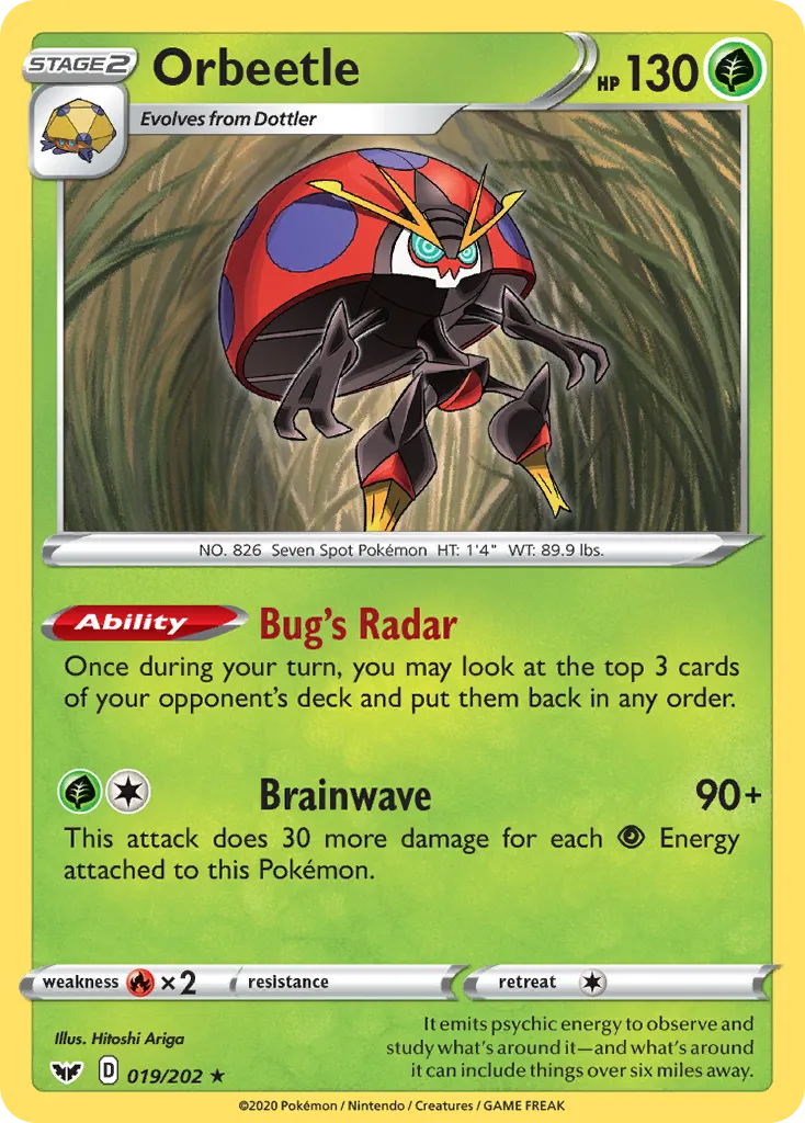 2020 Sword & Shield Orbeetle Rare #019/202 Rare card image