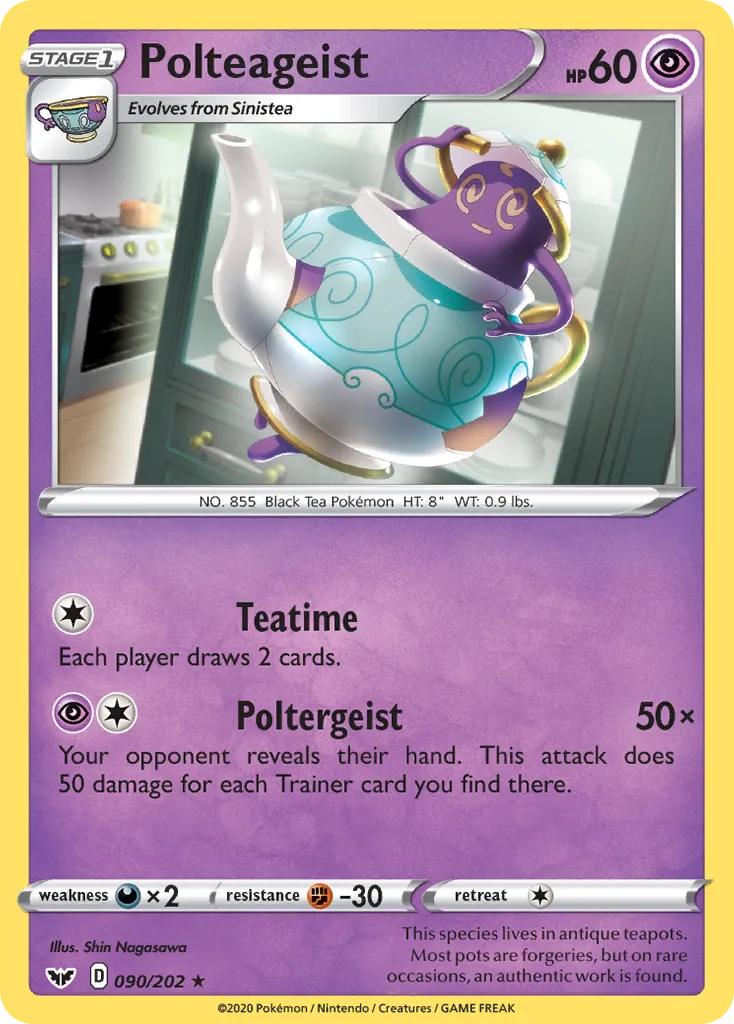 2020 Sword & Shield Polteageist Rare #090/202 Rare card image