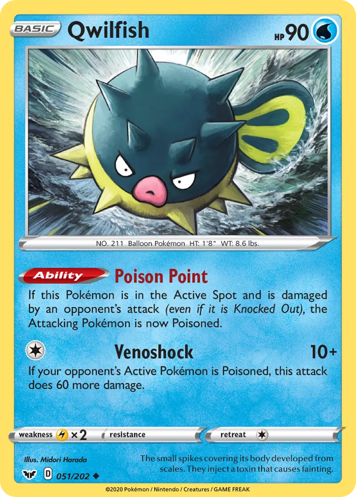 2020 Sword & Shield Qwilfish Uncommon #051/202 Uncommon card image