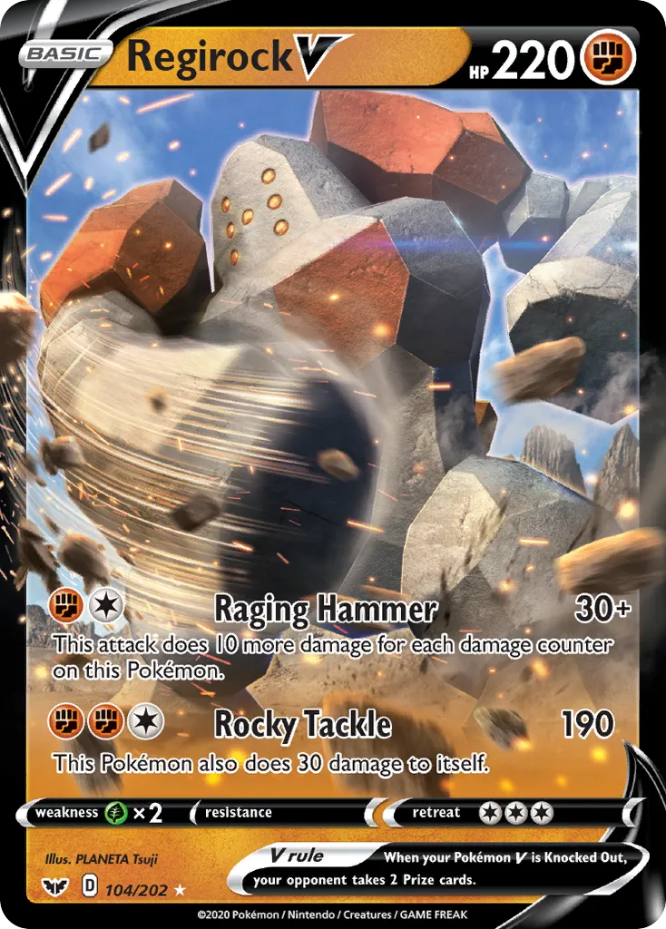 2020 Sword & Shield Regirock V #104/202 Rare Holo V card image