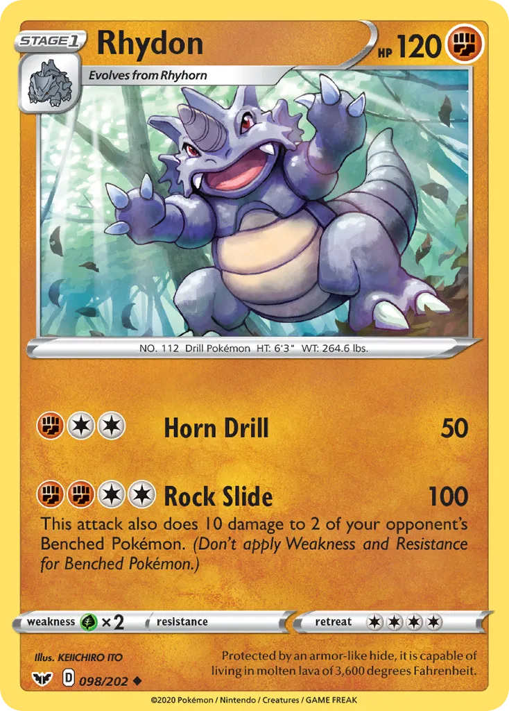 2020 Sword & Shield Rhydon Uncommon #098/202 Uncommon card image