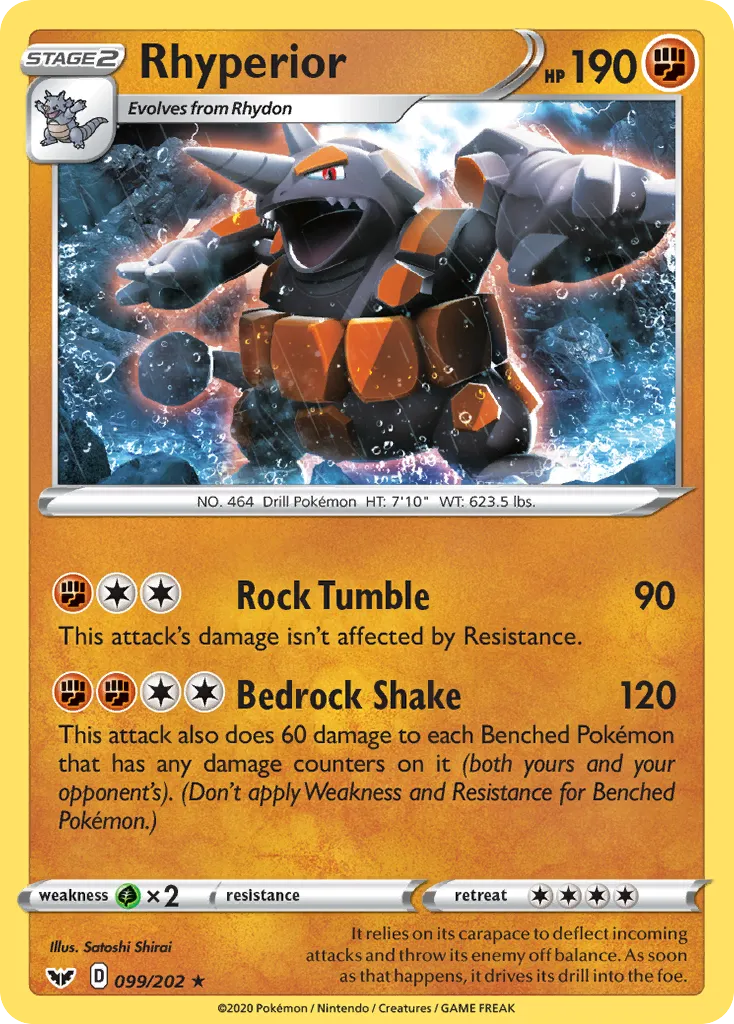 2020 Sword & Shield Rhyperior Rare Holo #099/202 Rare Holo card image