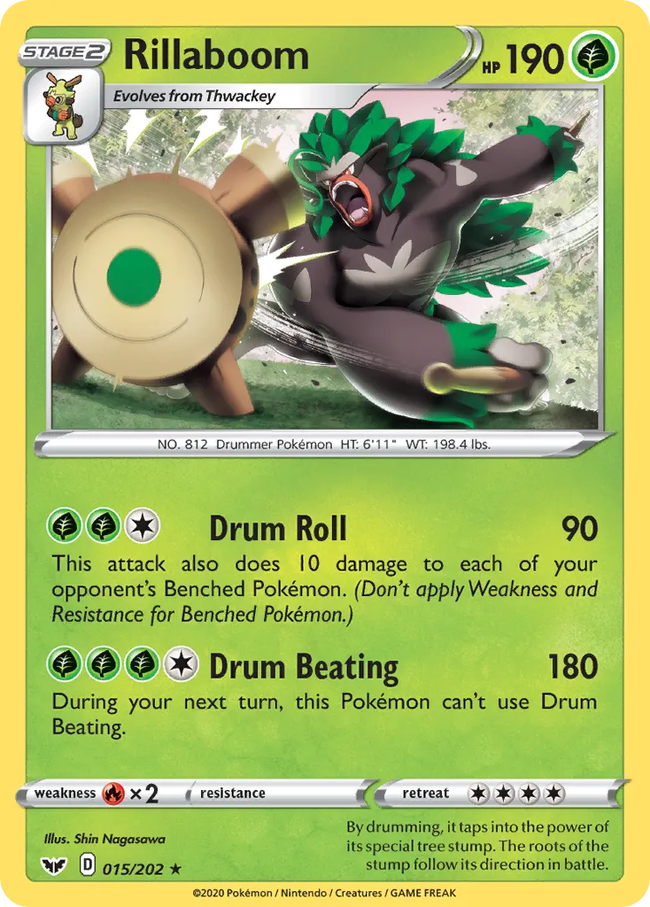 2020 Sword & Shield Rillaboom #015/202 Rare card image