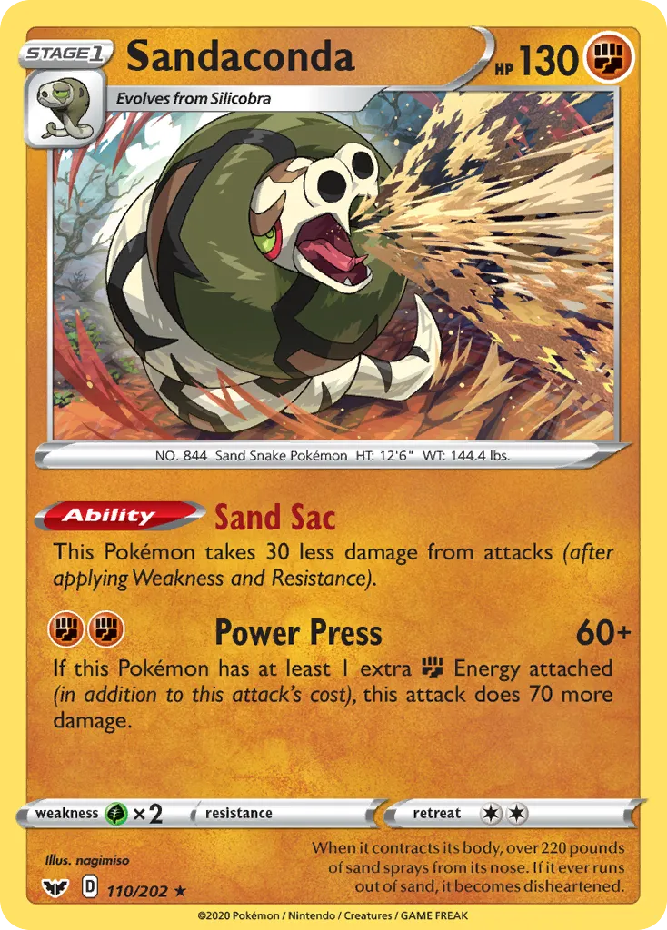 2020 Sword & Shield Sandaconda #110/202 Rare Holo card image