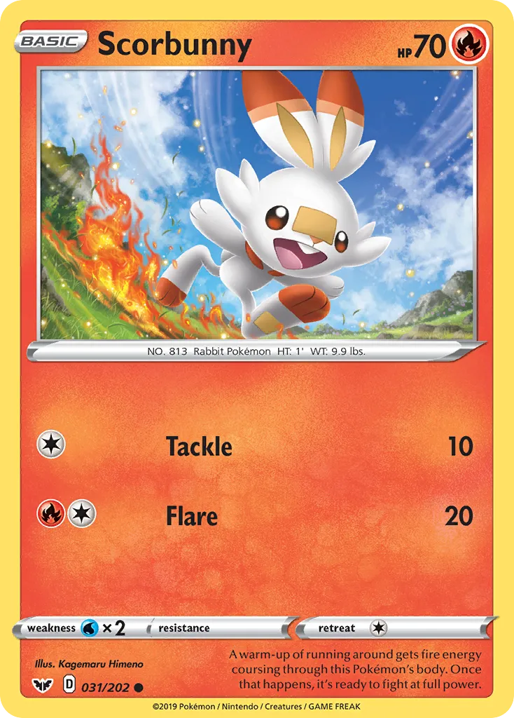 2020 Sword & Shield Scorbunny #031/202 Common card image
