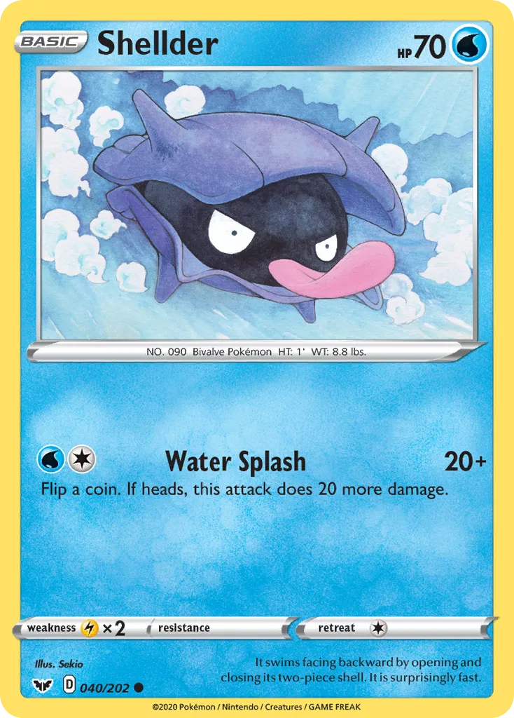 2020 Sword & Shield Shellder Common #040/202 Common card image