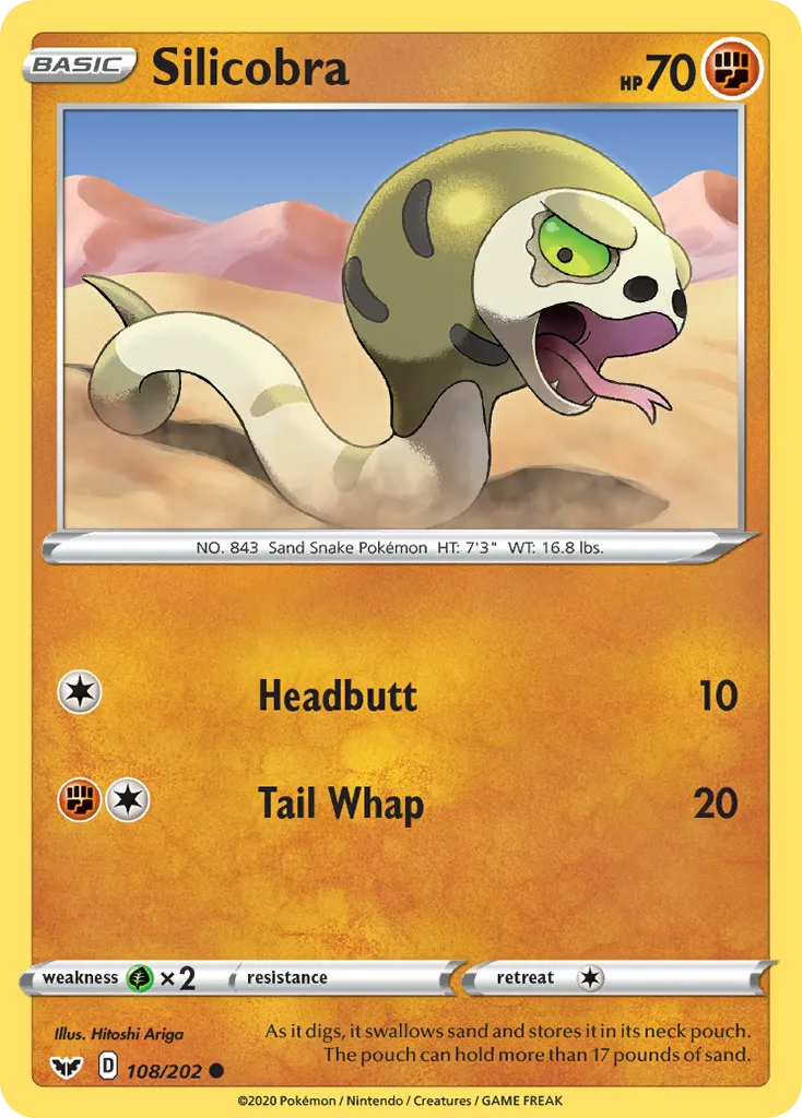 2020 Sword & Shield Silicobra Common #107/202 Common card image