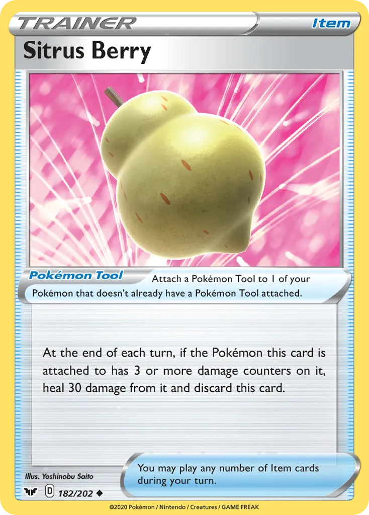 2020 Sword & Shield Sitrus Berry Uncommon #182/202 Uncommon card image