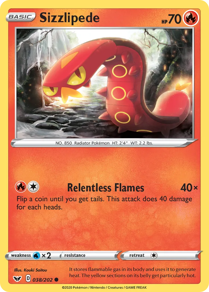 2020 Sword & Shield Sizzlipede Common #037/202 Common card image