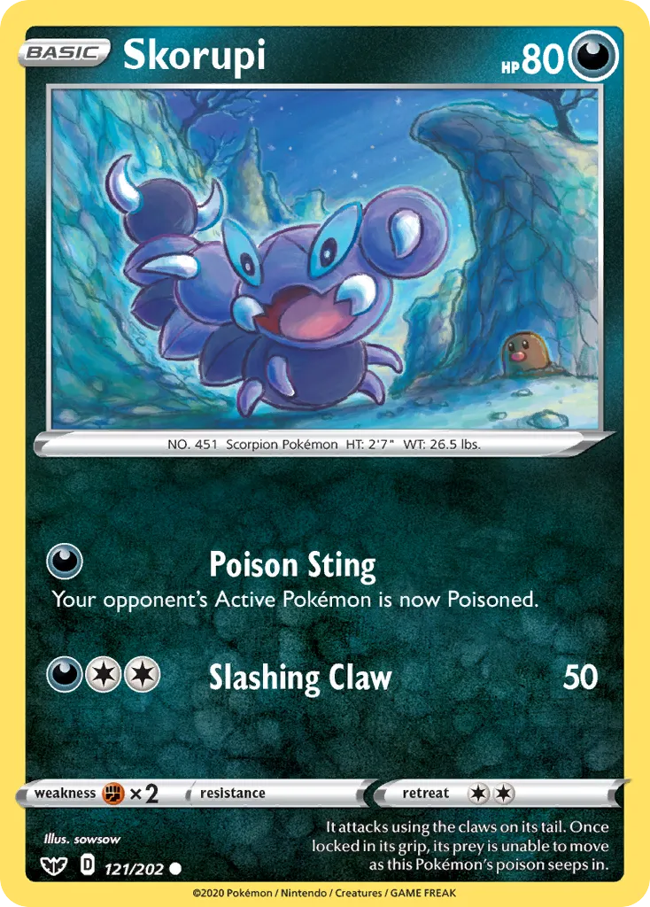 2020 Sword & Shield Skorupi Common #121/202 Common card image