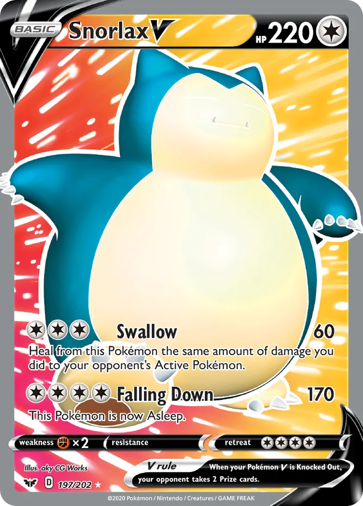 2020 Sword & Shield Snorlax V #141/202 Rare Holo V card image