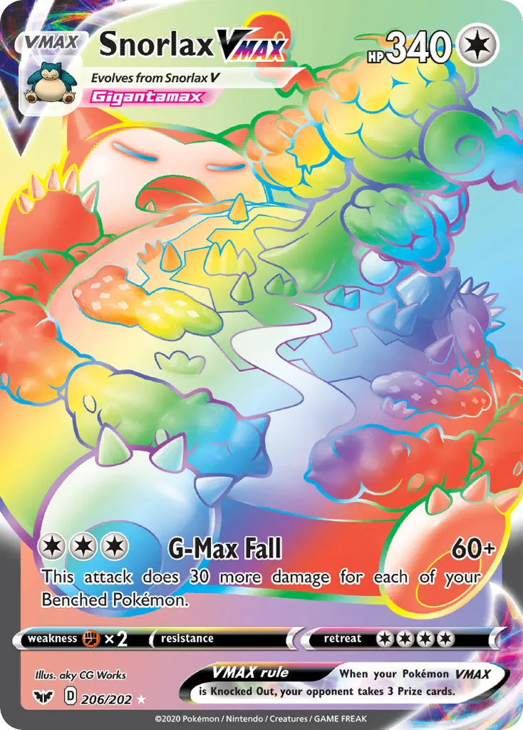 2020 Sword & Shield Snorlax VMAX #206/202 Rare Rainbow card image