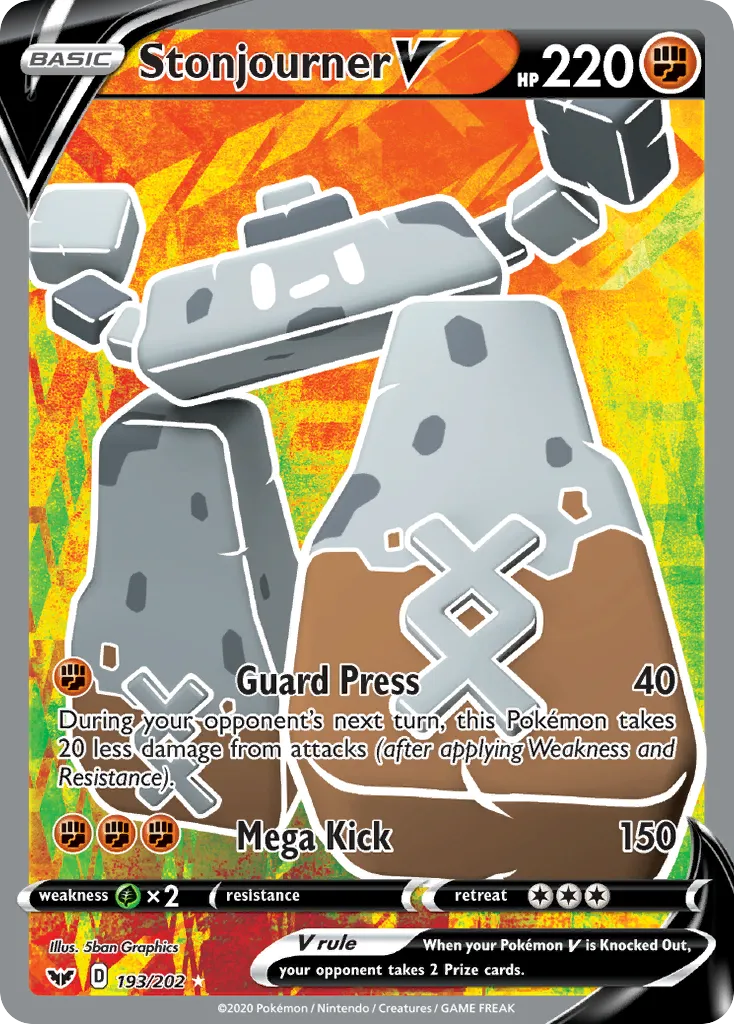 2020 Sword & Shield Stonjourner V #193/202 Rare Ultra card image