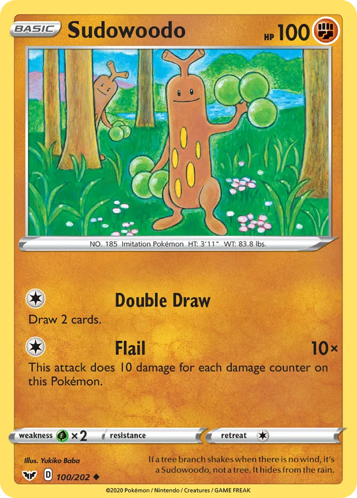 2020 Sword & Shield Sudowoodo Uncommon #100/202 Uncommon card image