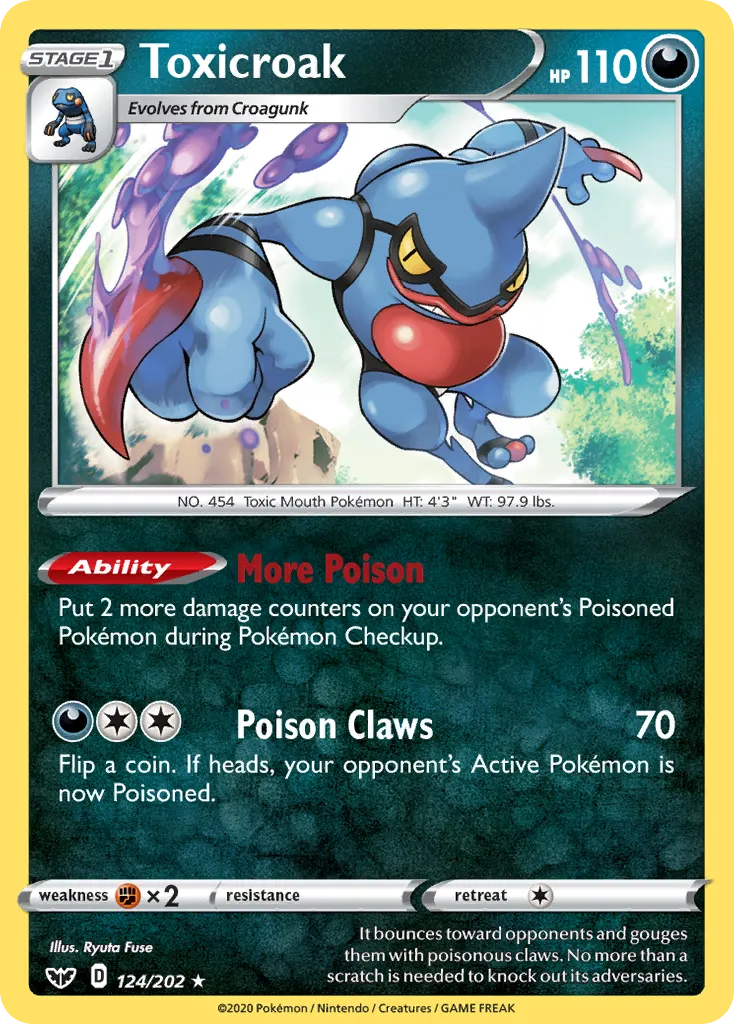 2020 Sword & Shield Toxicroak Rare Holo #124/202 Rare Holo card image