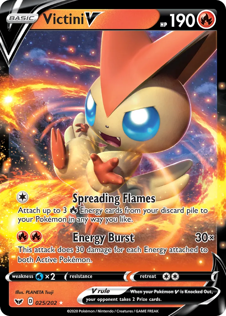 2020 Sword & Shield Victini V #025/202 Rare Holo V card image