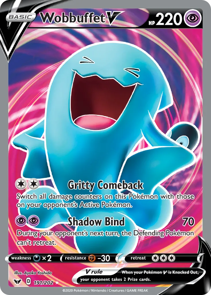 2020 Sword & Shield Wobbuffet V #191/202 Rare Ultra card image