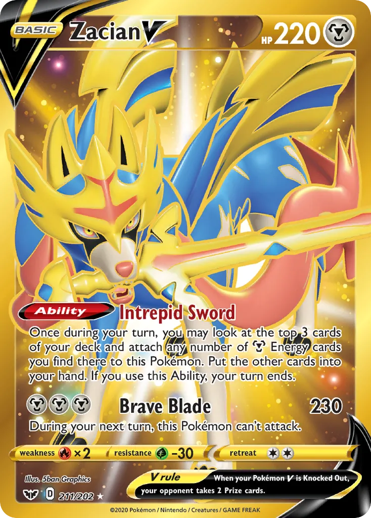 2020 Sword & Shield Zacian V #138/202 Rare Holo V card image