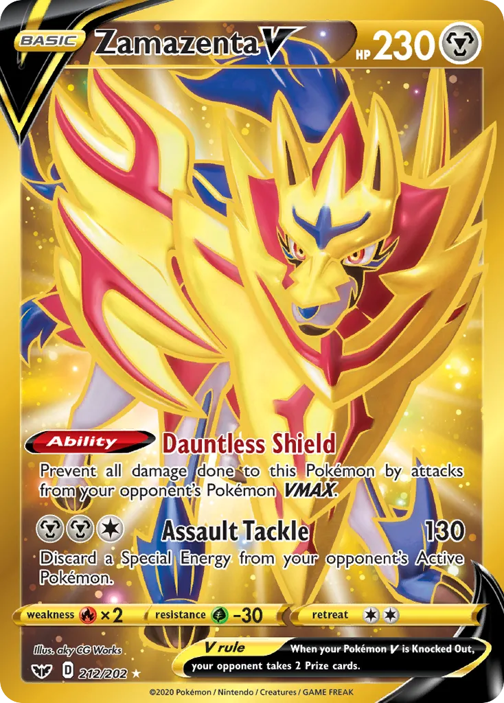 2020 Sword & Shield Zamazenta V #196/202 Rare Ultra card image