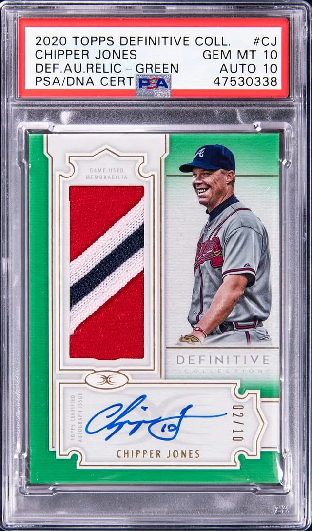 2020 Topps Chipper Jones Definitive Collection Autograph Relic Green #CJ card image