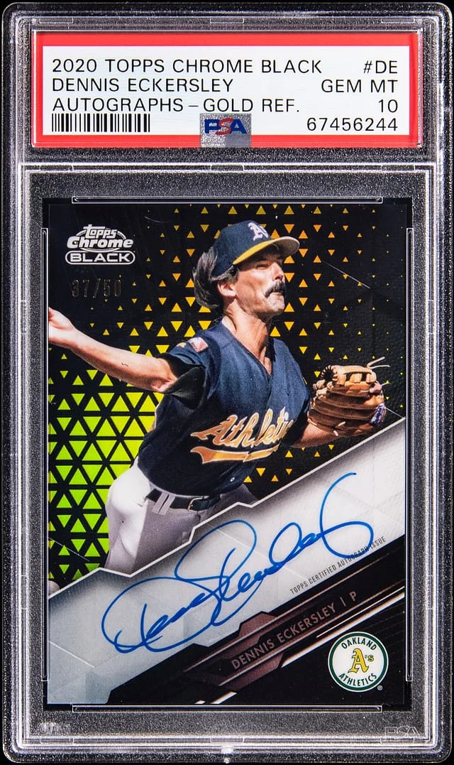2020 Topps Chrome Black Dennis Eckersley Autographs Gold Refractor #CBA-DE card image