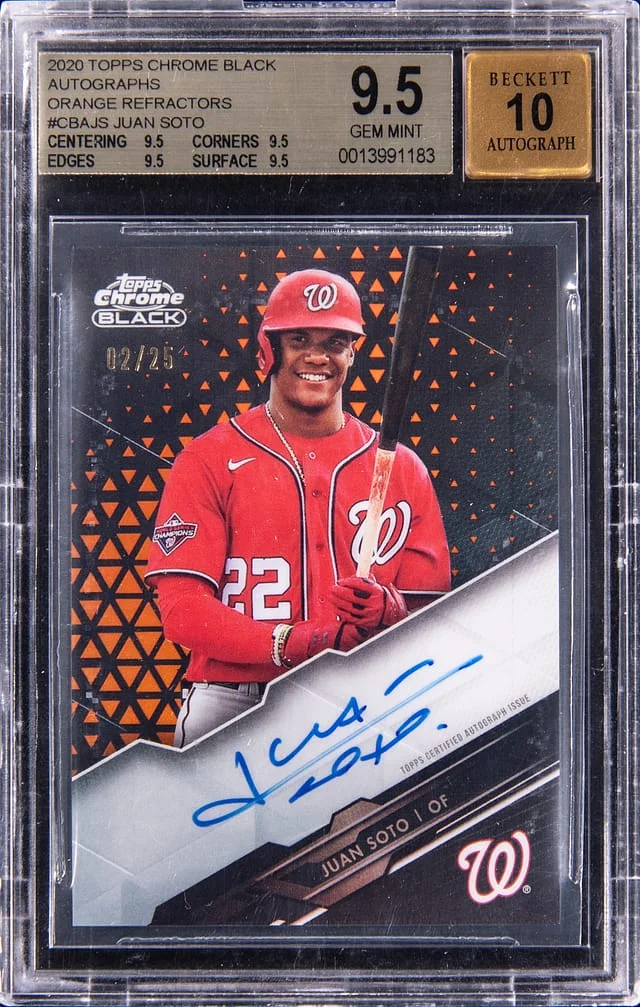 2020 Topps Chrome Black Juan Soto Autographs Orange Refractor #CBA-JS card image