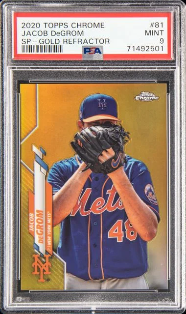 2020 Topps Chrome Jacob Degrom SP Gold Refractor #81 card image