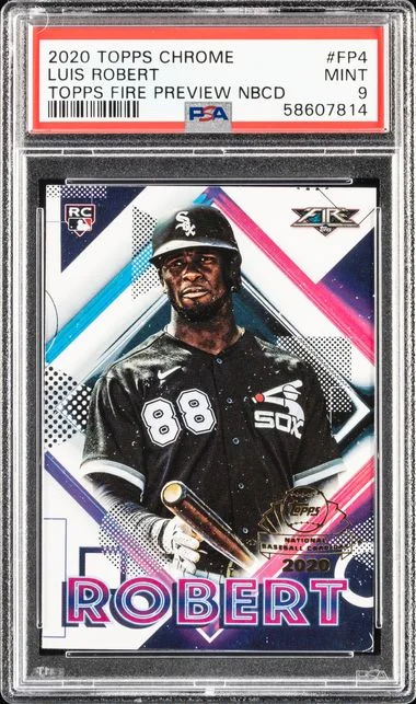 2020 Topps Chrome Luis Robert Topps Fire Preview National Baseball Card Day #FP4 card image