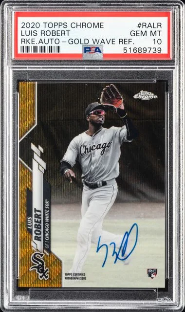 2020 Topps Chrome Luis Robert Autographs Gold Wave Refractor #RALR card image