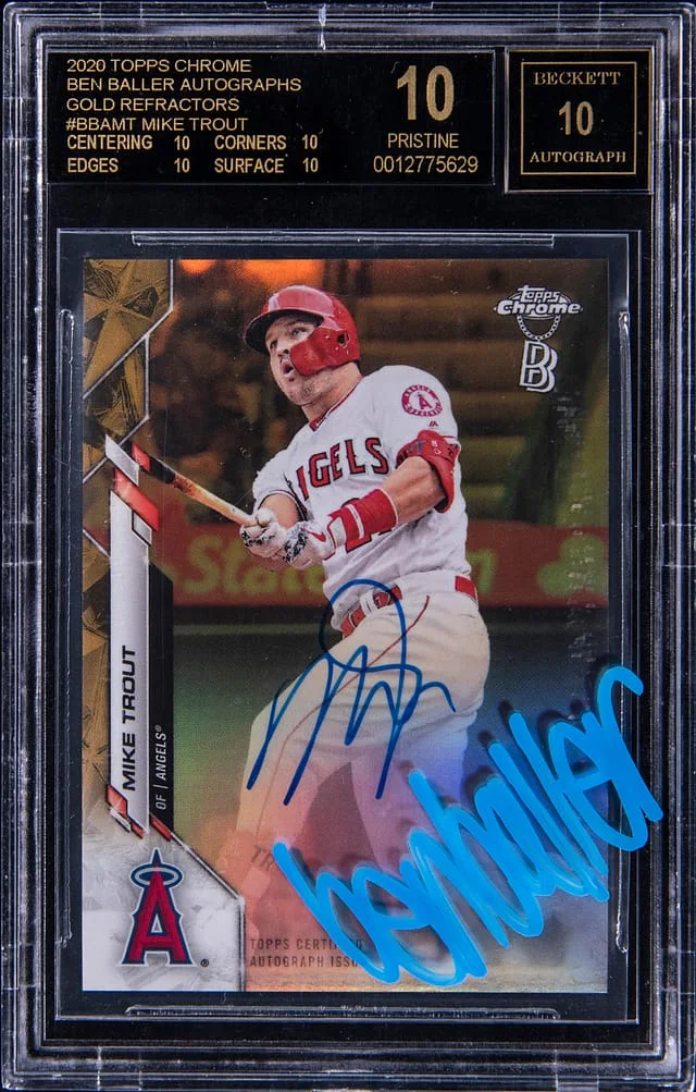 2020 Topps Chrome Mike Trout Ben Baller Autographs Gold Refractors #BBA-MT card image