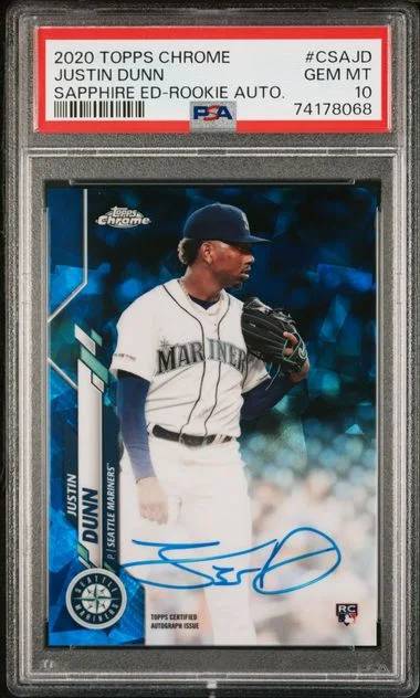 2020 Topps Chrome Sapphire Edition Justin Dunn Autograph #CSAJD card image