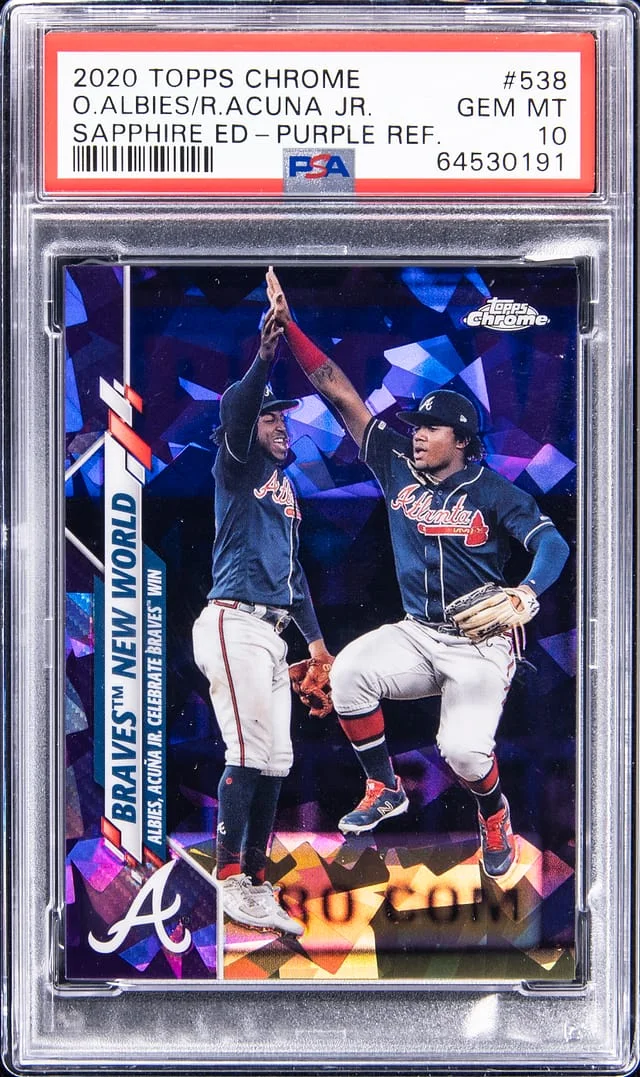 2020 Topps Chrome Sapphire Edition Ozzie Albies/Ronald Acuna Jr. Purple Refraactor #538 card image