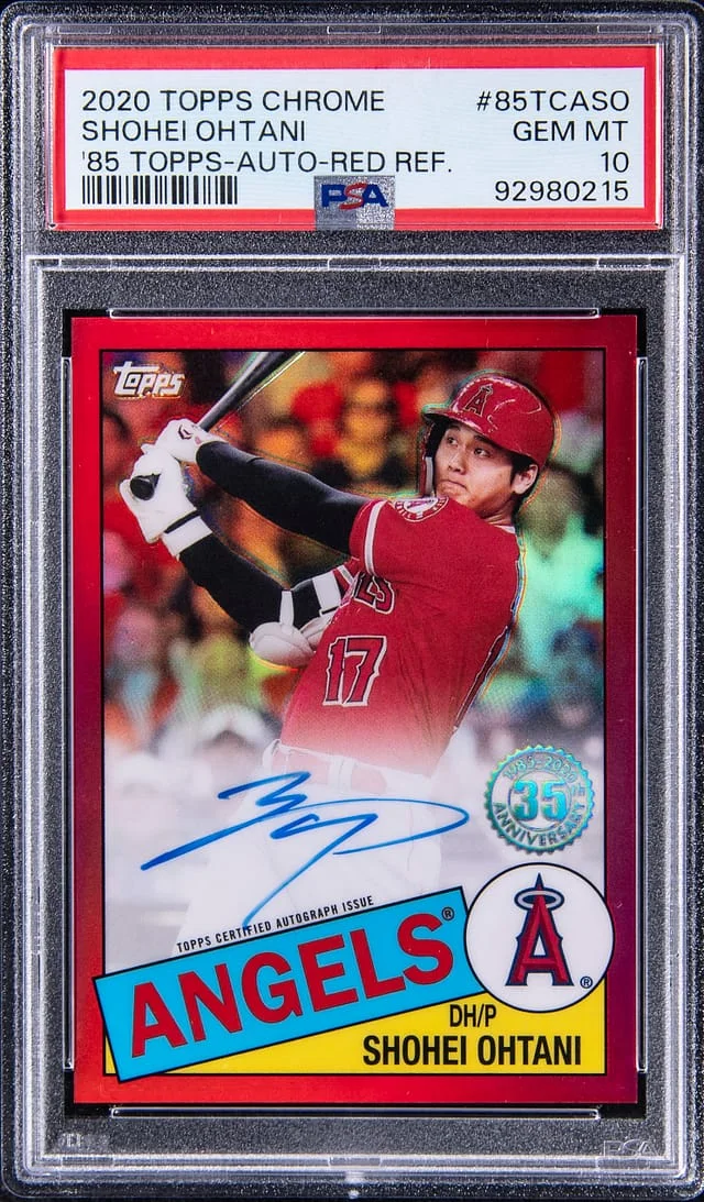 2020 Topps Chrome Shohei Ohtani 85 Topps Autographs Red Refractor #85TCASO card image