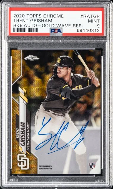 2020 Topps Chrome Trent Grisham Autographs Gold Wave Refractor #RATGR card image