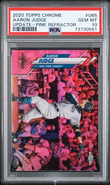 2020 Topps Chrome Update Aaron Judge Pink Refractor #U-65 card image