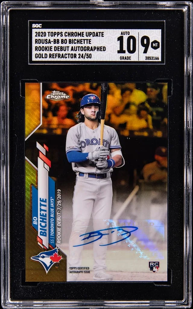 2020 Topps Chrome Update Bo Bichette Debut Autograph Gold Refractor #RDUSA-BB card image